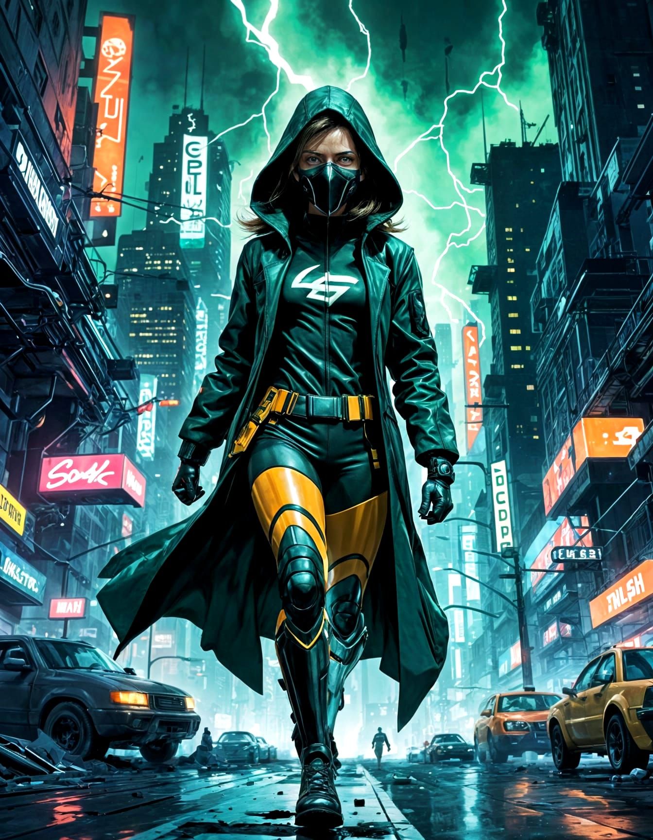Gritty Superhero Leaps Through Futuristic City Skies