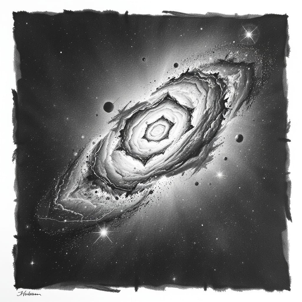 The Triangulum Galaxy in Hyperdetailed Charcoal Drawing