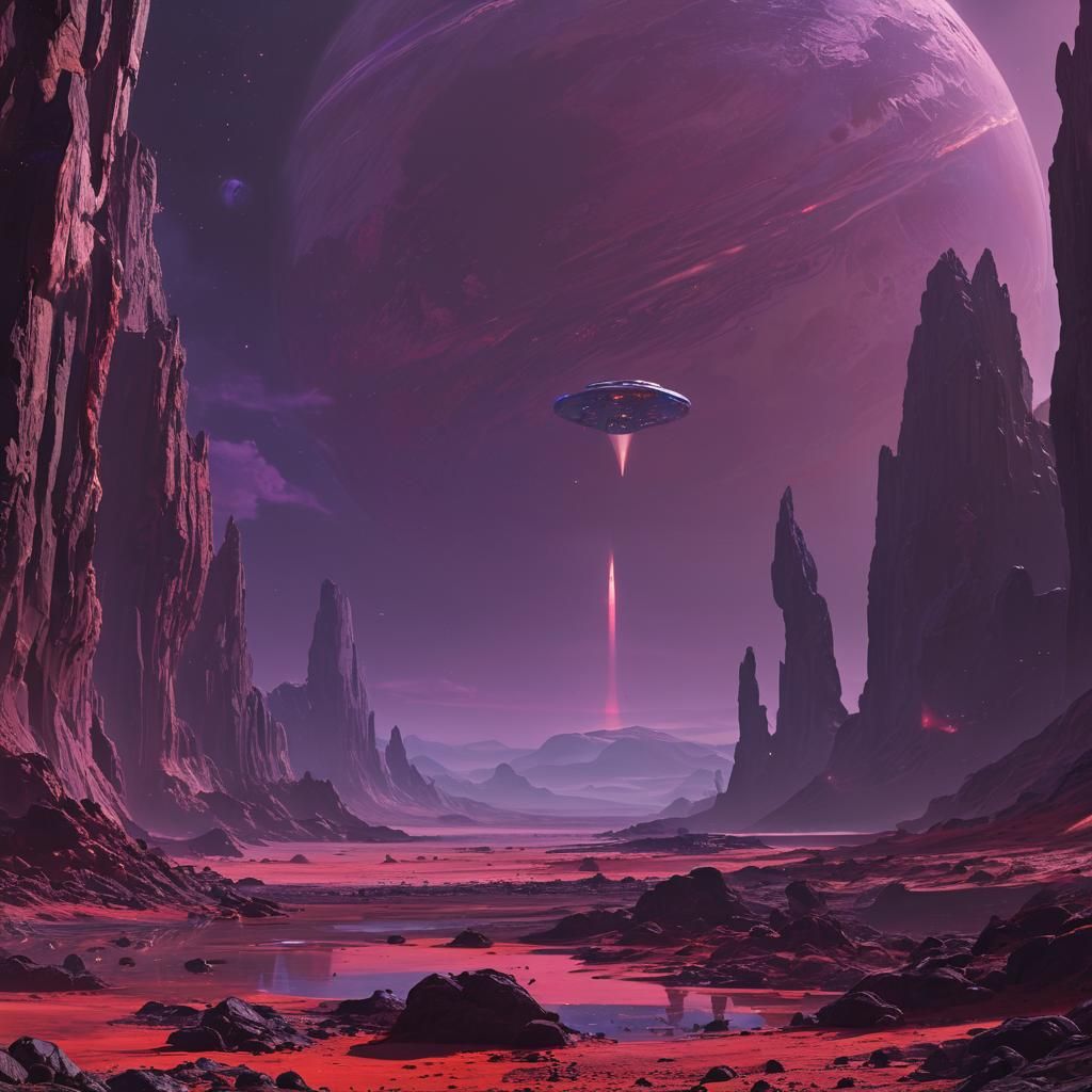 Sci-Fi Spaceship Landing on Alien Planet