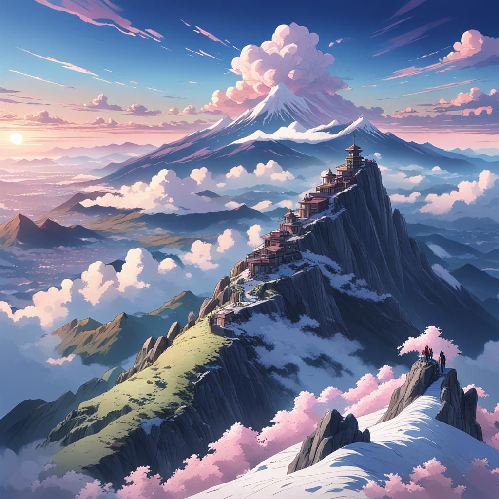 Mountain Sunrise in Studio Ghibli Anime Style