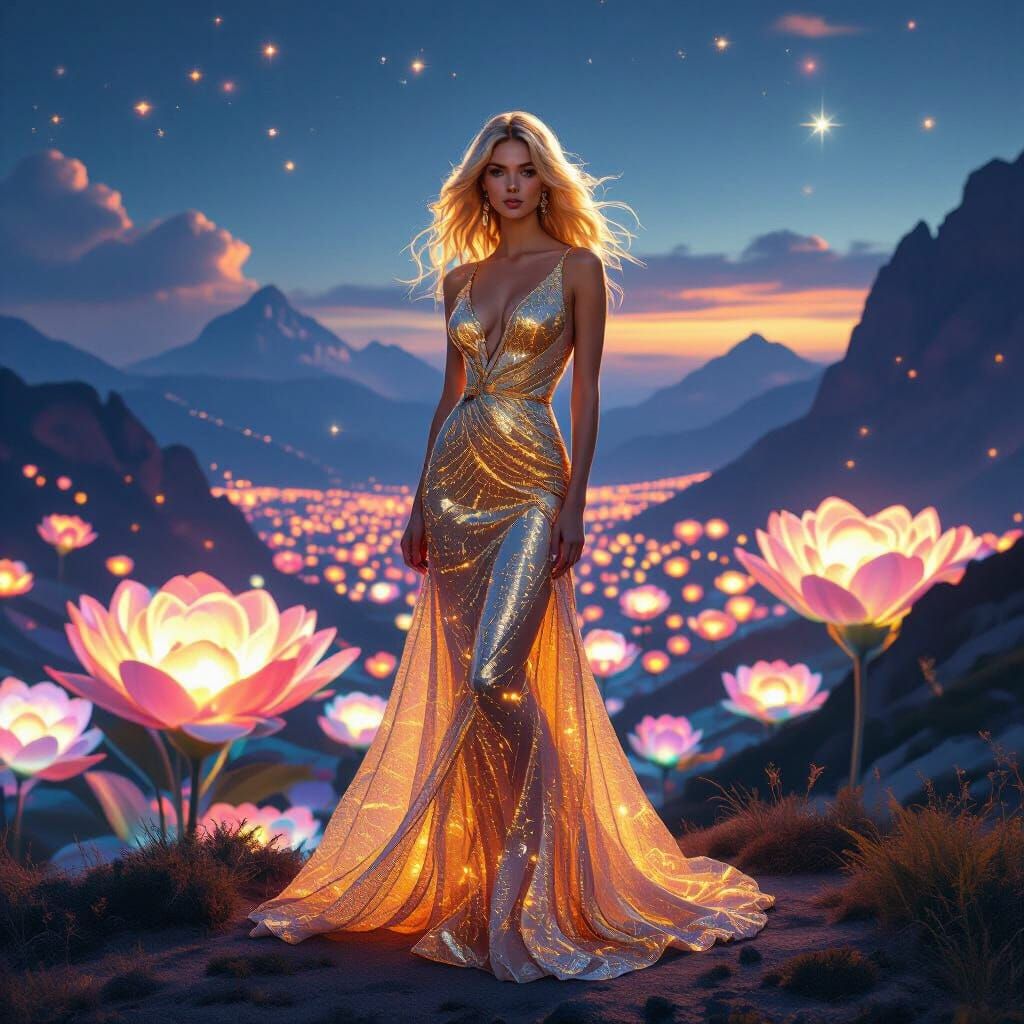 Golden Woman on Windswept Mountaintop