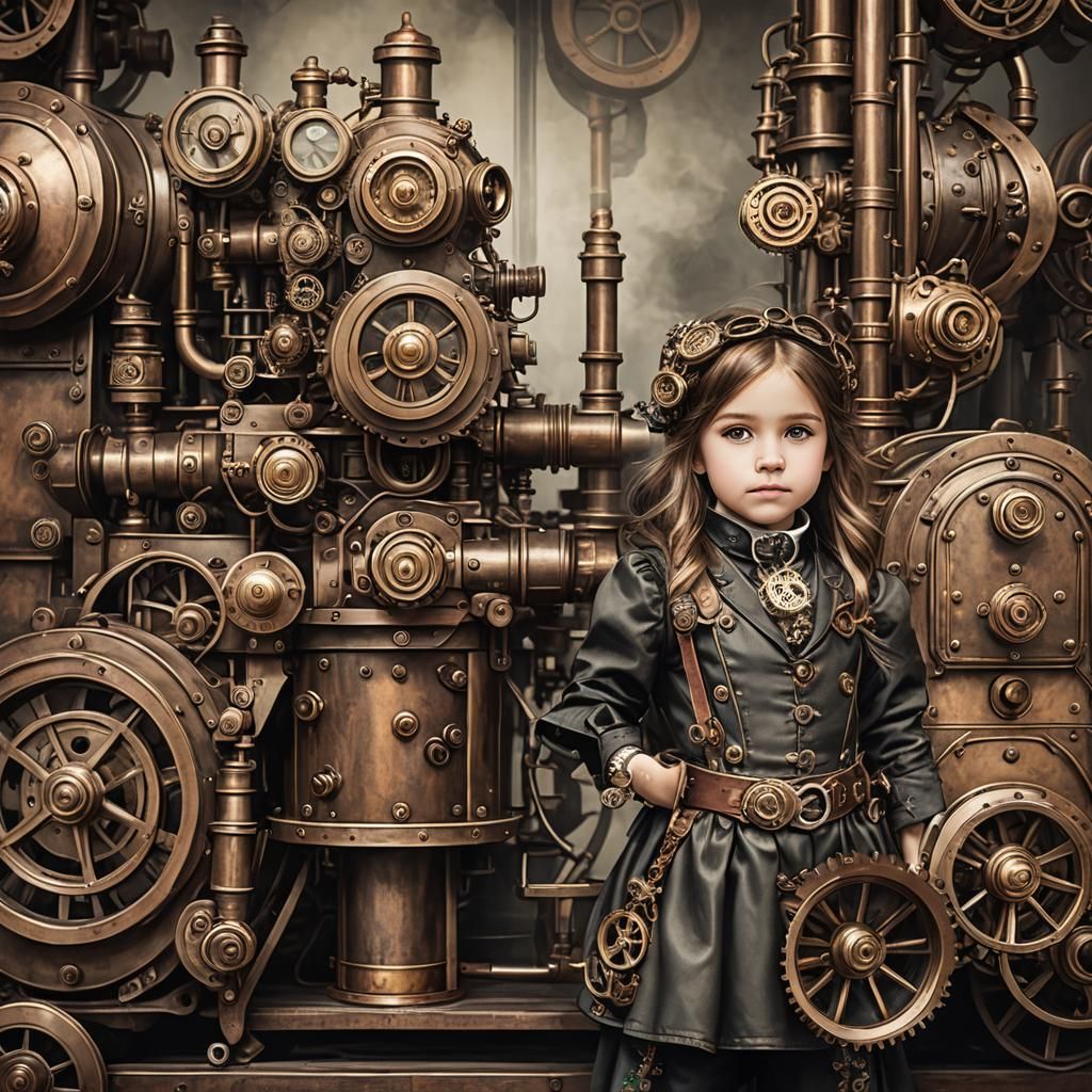 Steampunk Little Girl with Engine