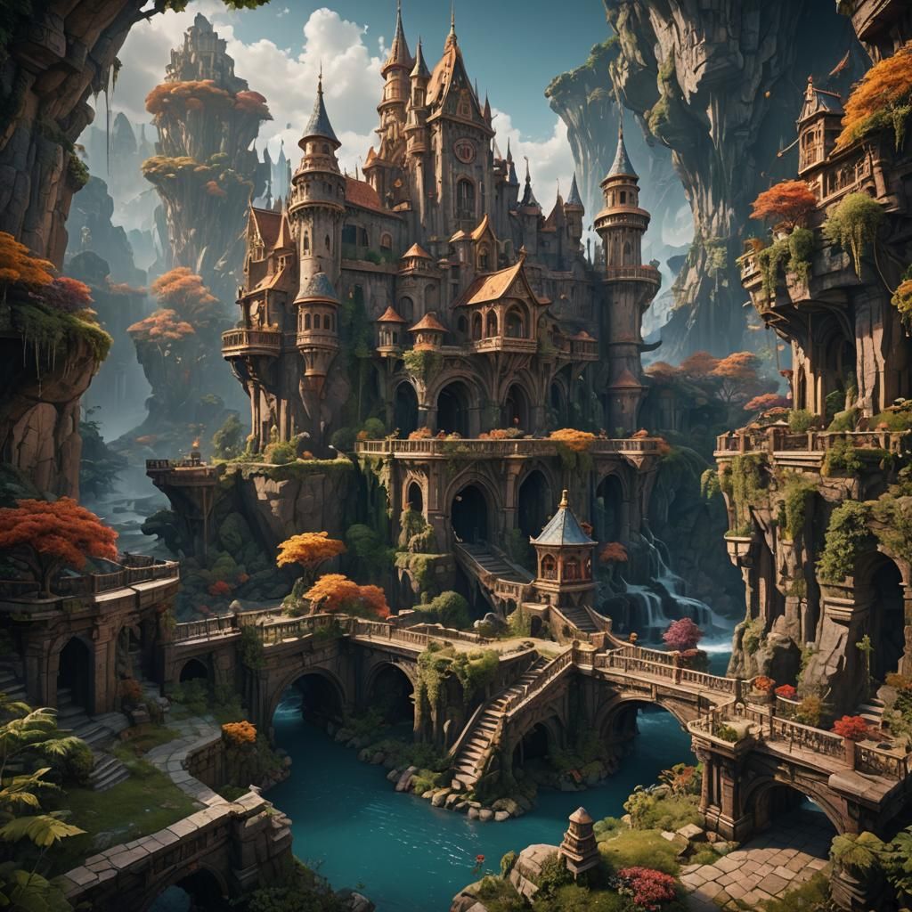 Fantastical Castle Concept Art in Detailed Matte Painting