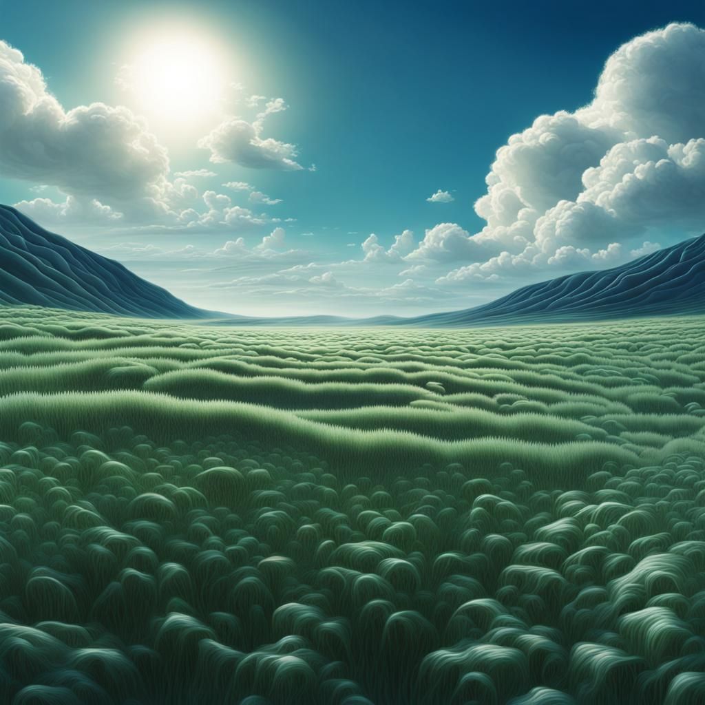 Viridian Field Under Blue Sky: Digital Matte Painting