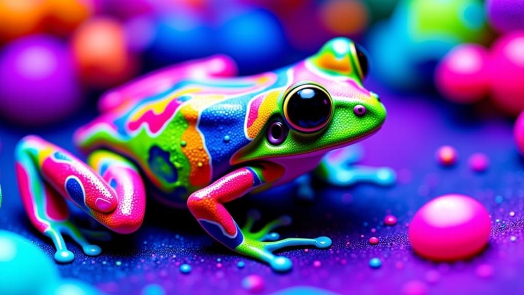 Vibrant Frog in Neon-Lit Futuristic Forest