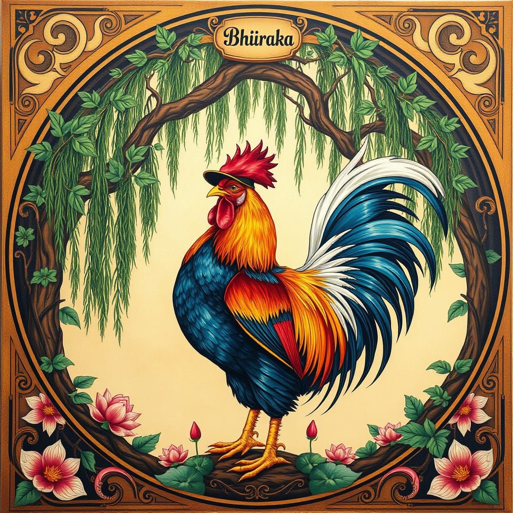 Majestic Chicken Logo in Art Nouveau Style