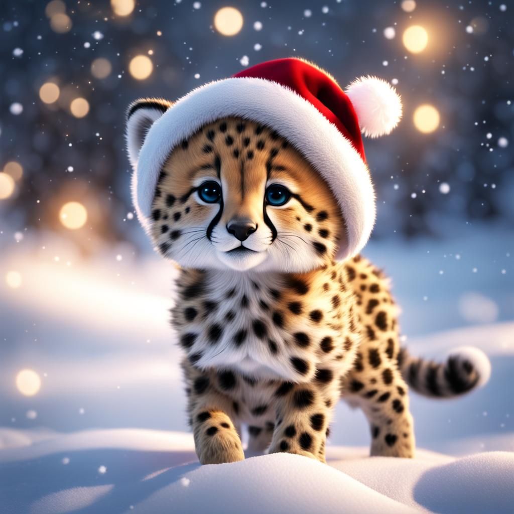 Adorable Christmas Cheetah in Winter Wonderland