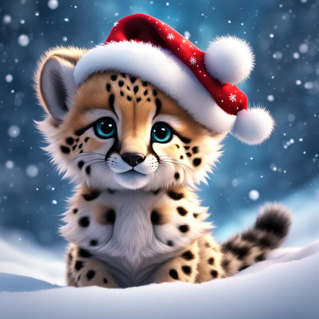 Adorable Baby Cheetah in Winter Wonderland