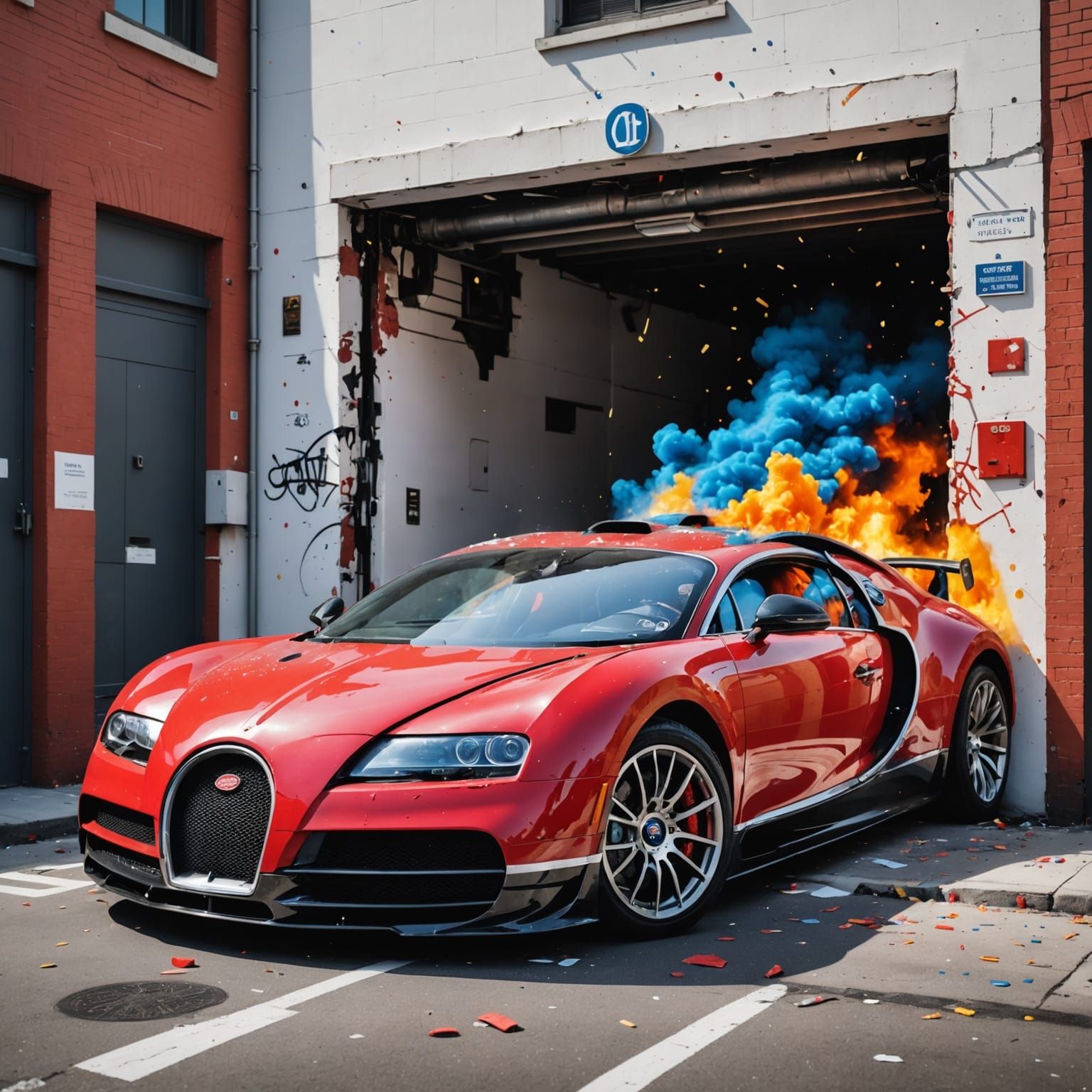 Surreal Crash Scene in Vibrant Graffiti Style