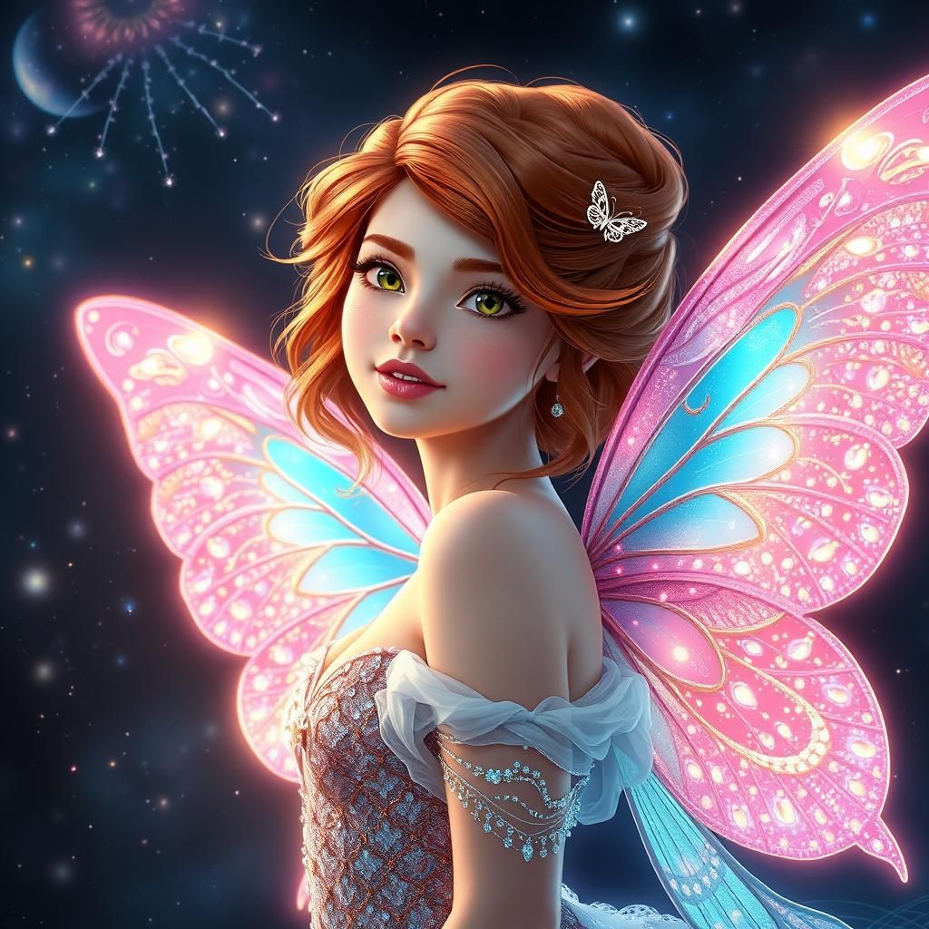 Redhead Princess with Butterfly Wings in Cosmic Aether