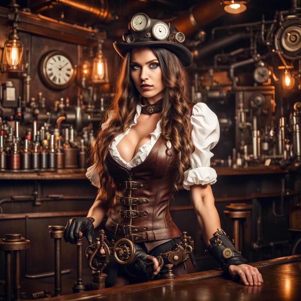 Steampunk Barmaid with Engine