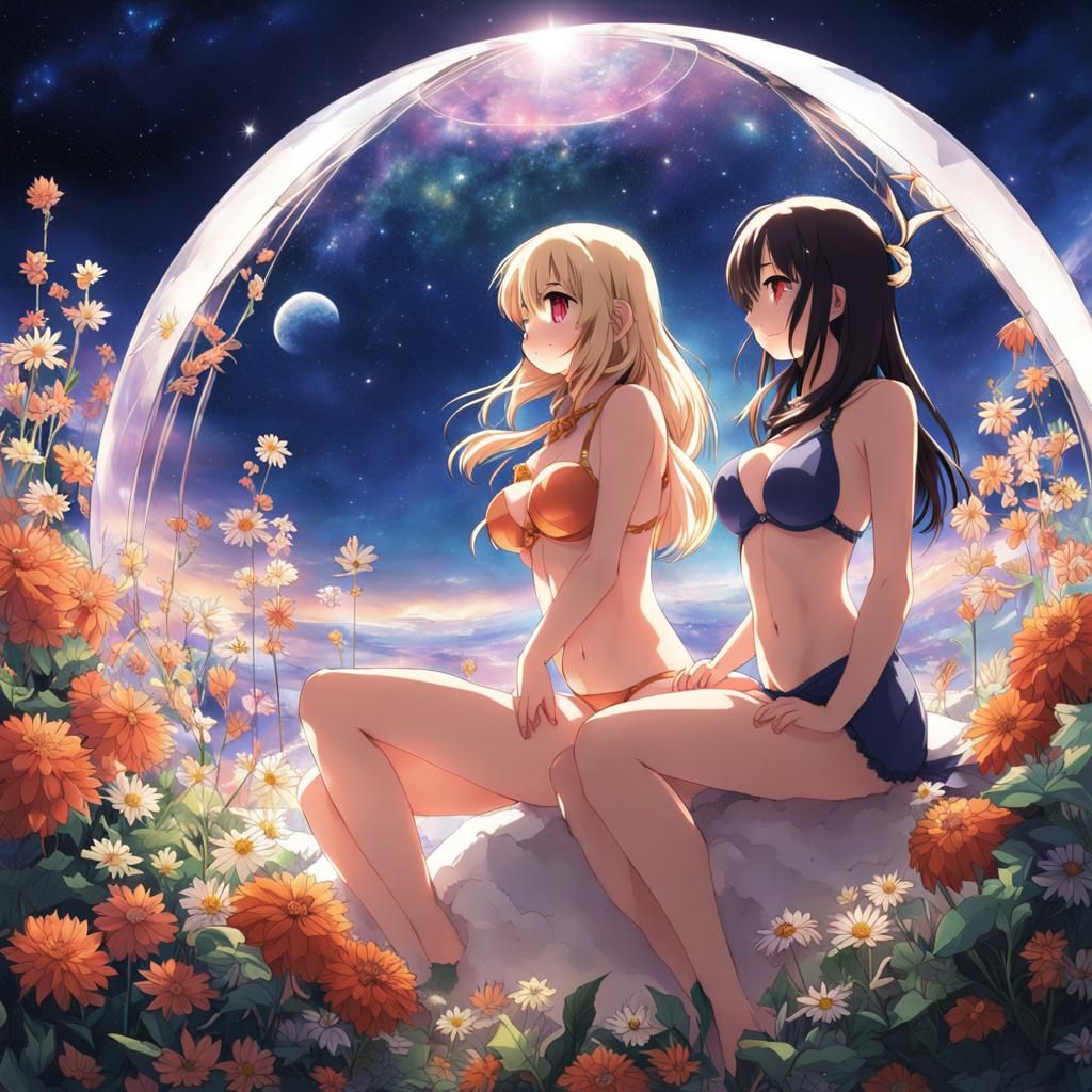 Anime Girls in Lunar Dome Garden