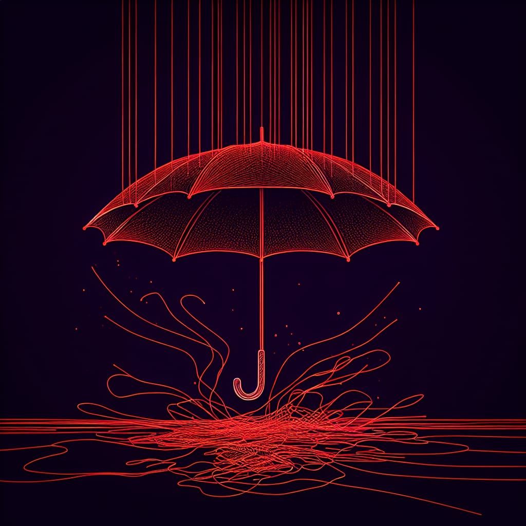 Upside-Down Umbrella: Red Line Art in 8k