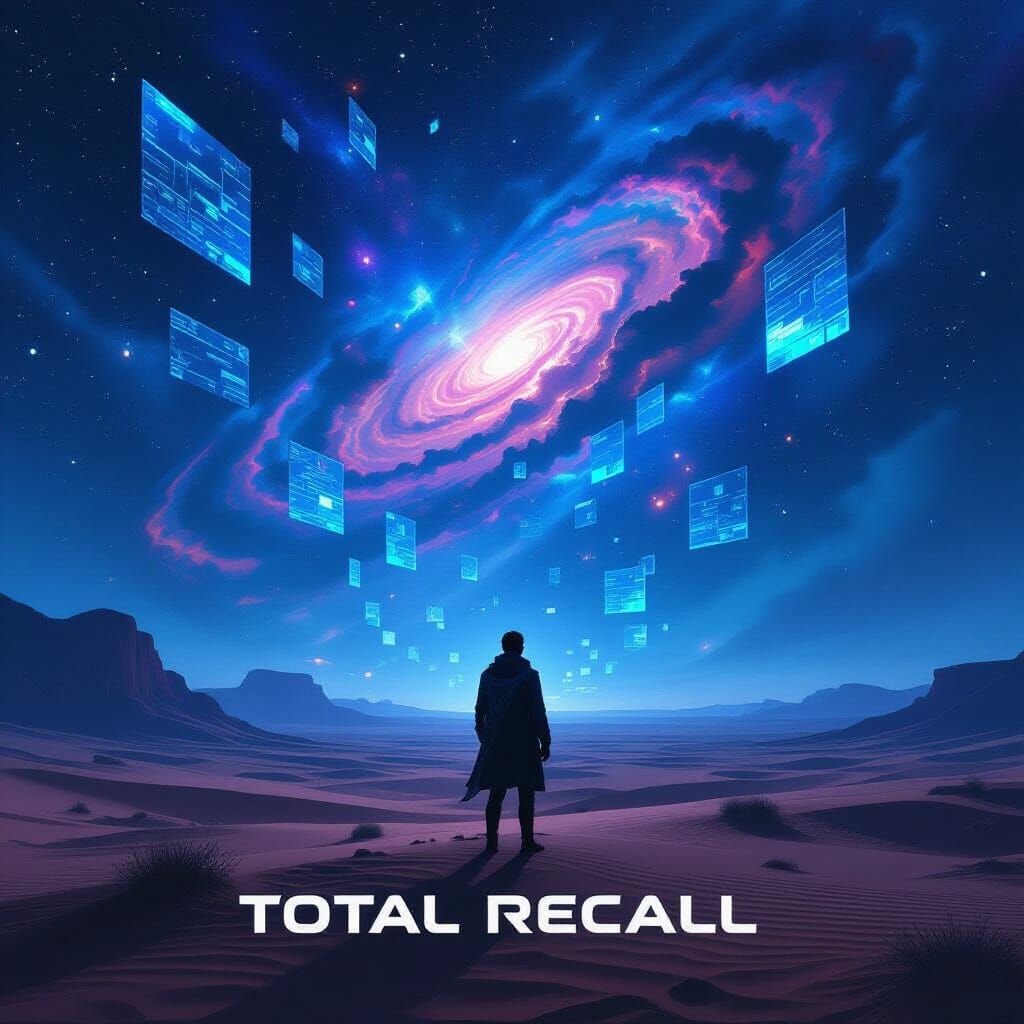 Lone Figure in Surreal Desert Under Cosmic Sky