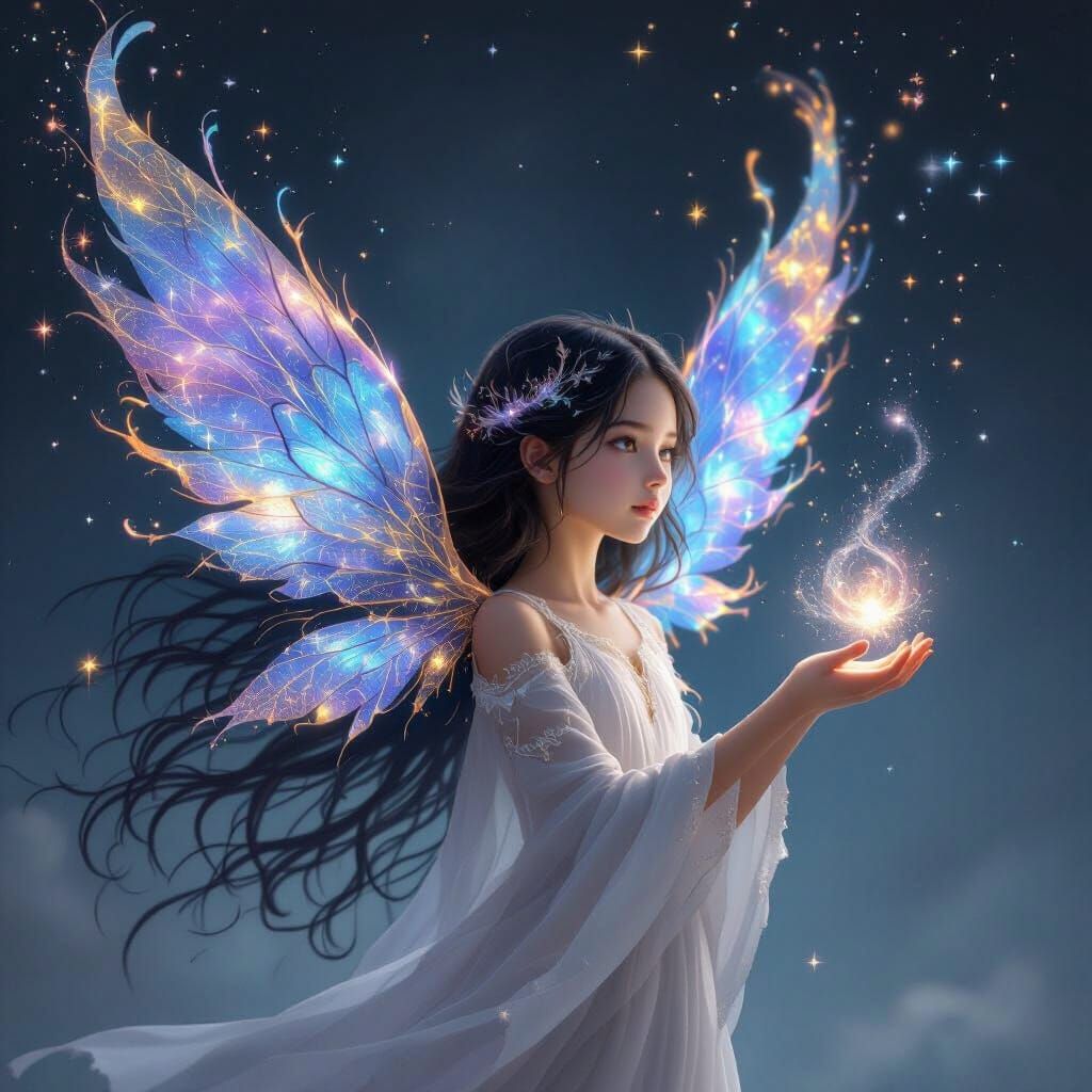 Girl With Cosmic Wings of Clouds and Stardust
