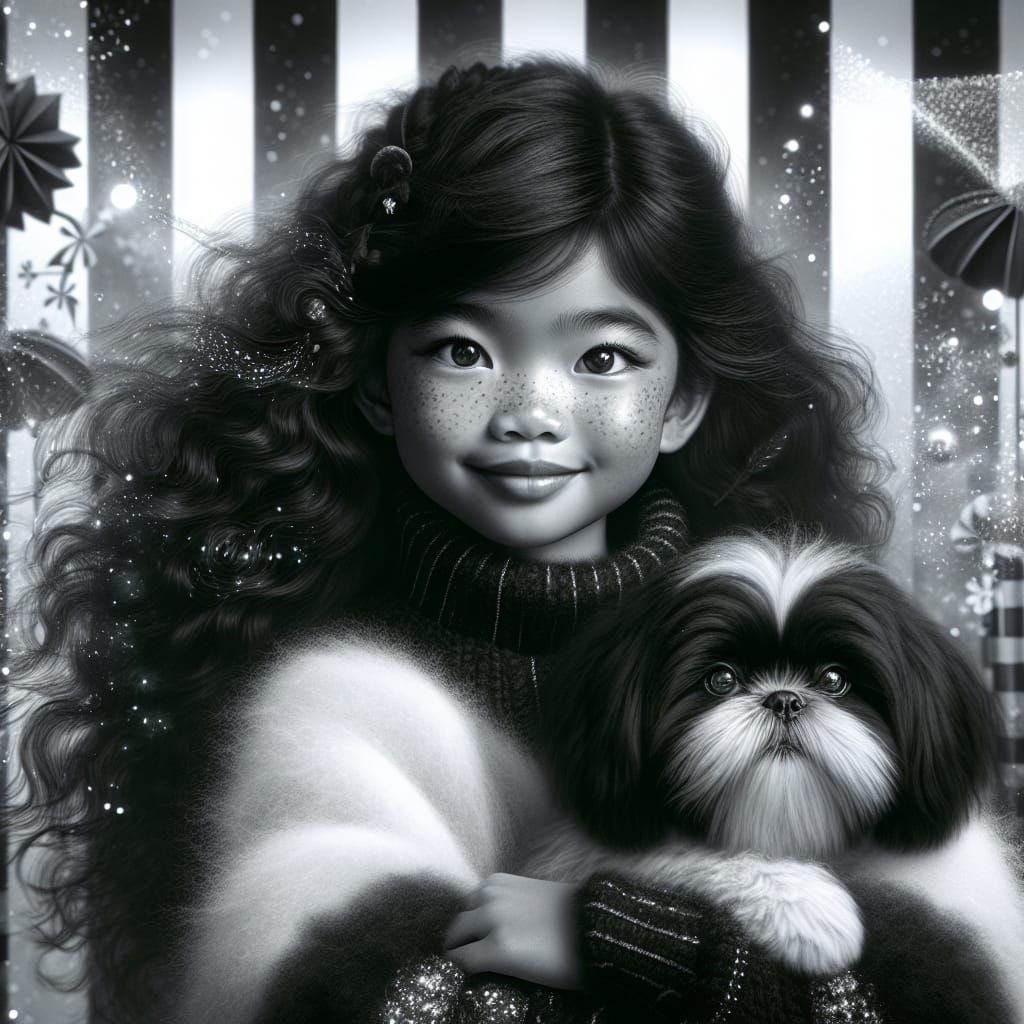 Black and White Portrait of A Girl And Her Dog