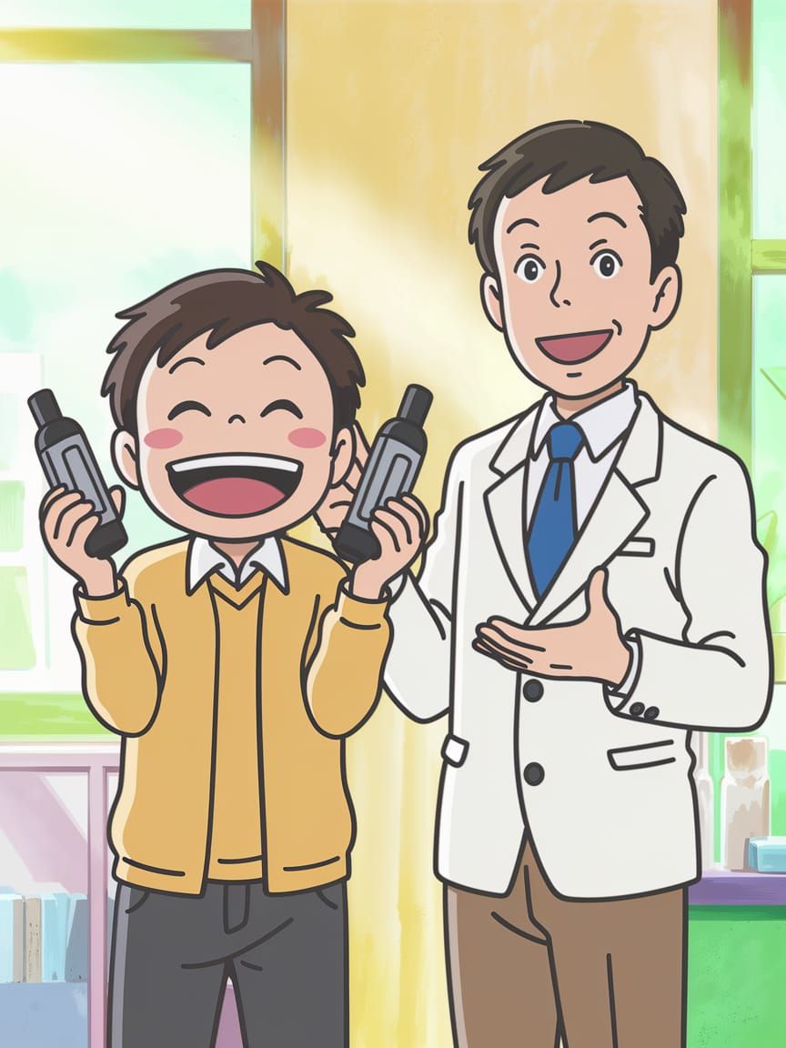 Anime-Style Illustration of Happy Customer and Friendly Sale...