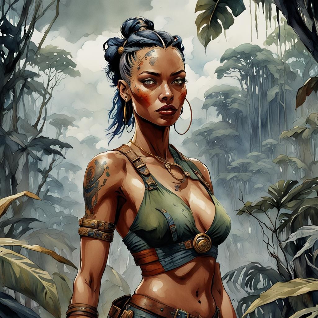 Jungle Beauty: Enki Bilal Comic Style Portrait