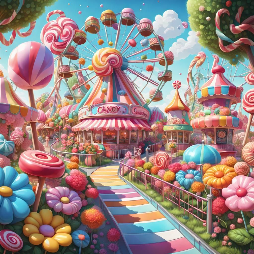 Colorful Candy Art Amusement Park Illustration