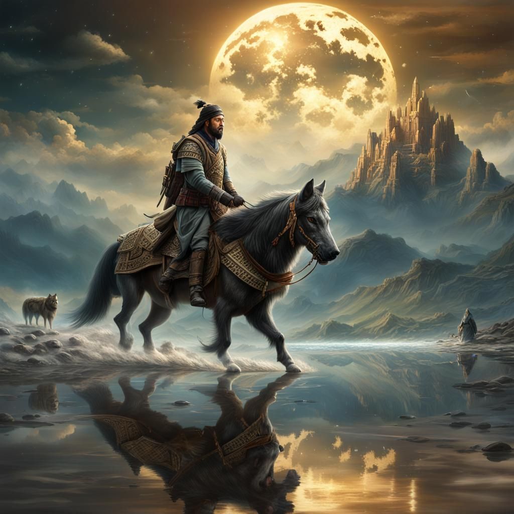 Asian Steppe Cavalryman with Wolf and Star