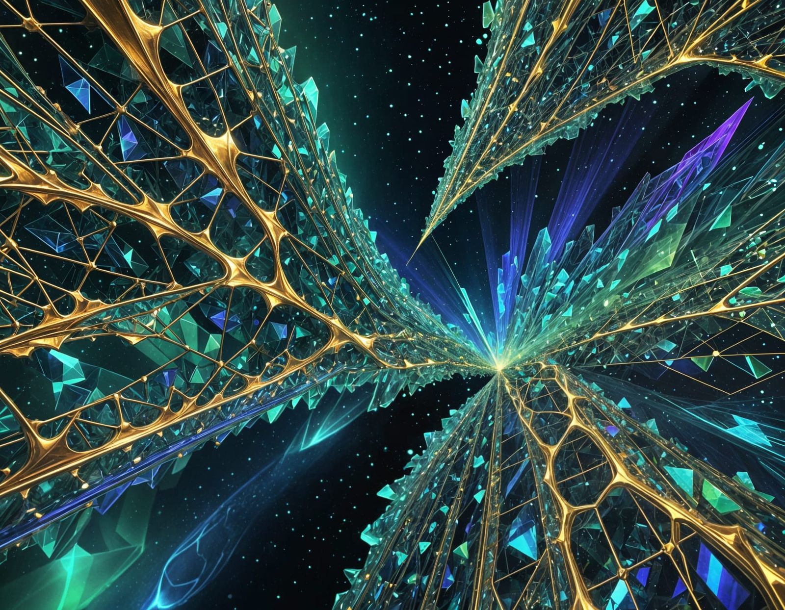 Cosmic Crystal Clouds Unite in Goldenpunk Harmony