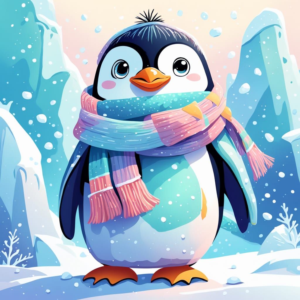 Whimsical Penguin in Snowy Paradise