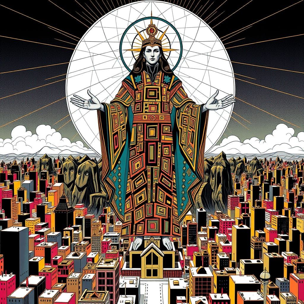 God of Cubist Geometry Reigns Over Futuristic Metropolis