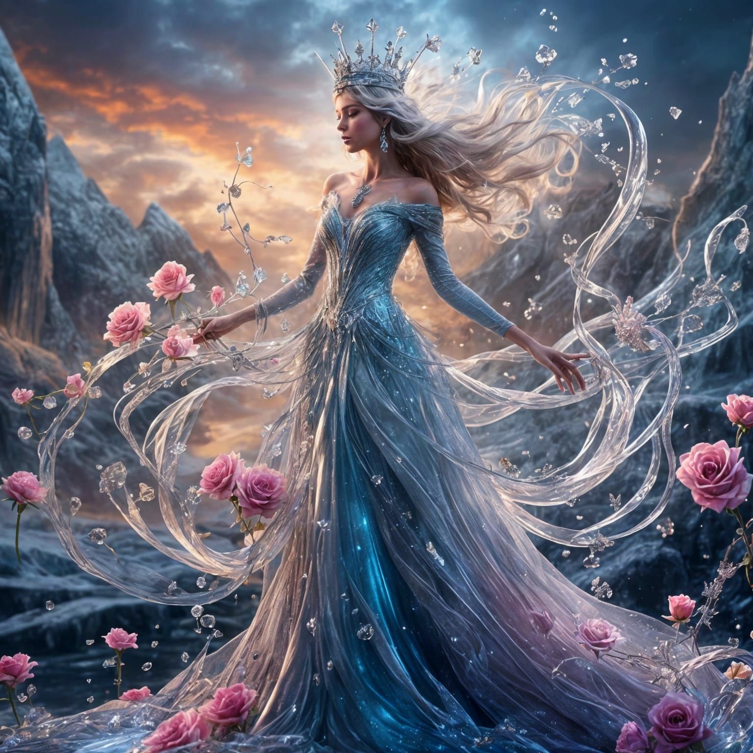 Ice Queen in Frozen Realm with Glass Violin