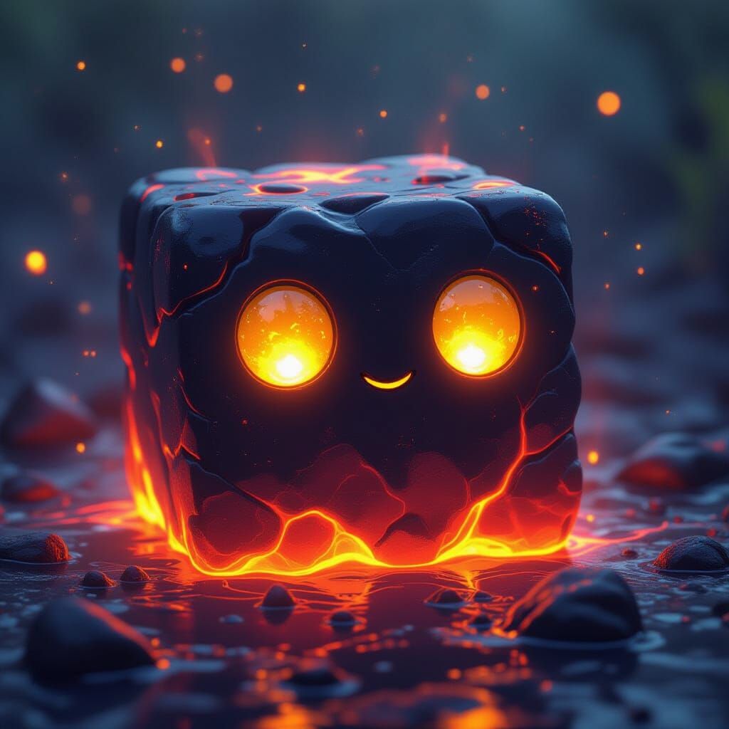 Mesmerizing Molten Cube with Glowing Eyes