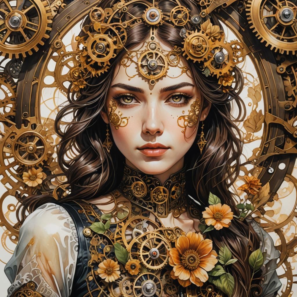 Surreal Steampunk Portrait with Clockwork Gears