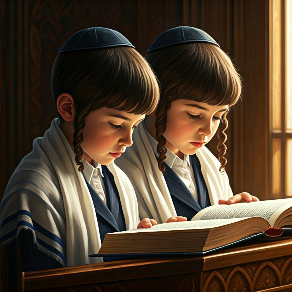 Jewish Children Study Torah in Hyper-Realistic Style