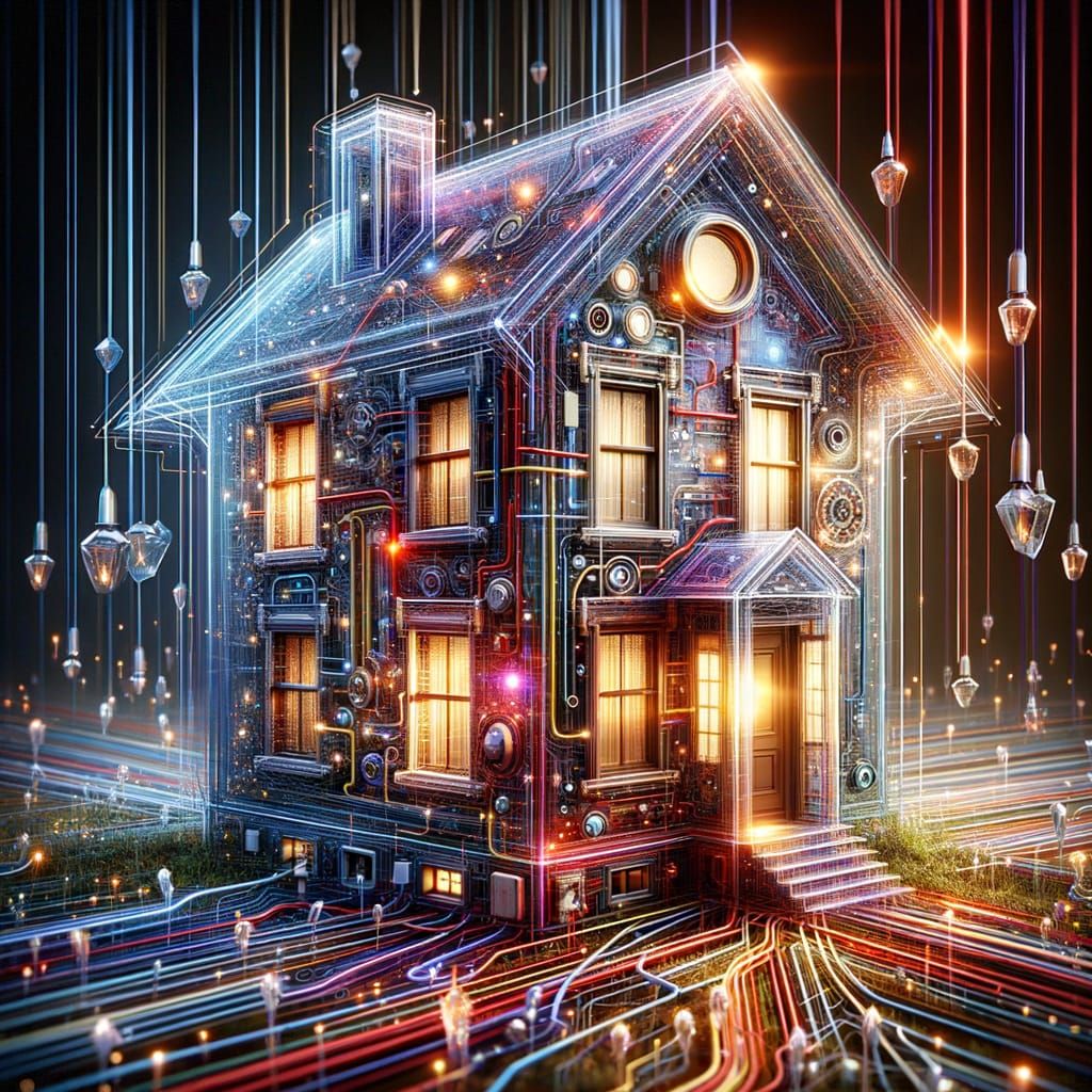 Transparent House Revealing Electrical System as Matte Paint...