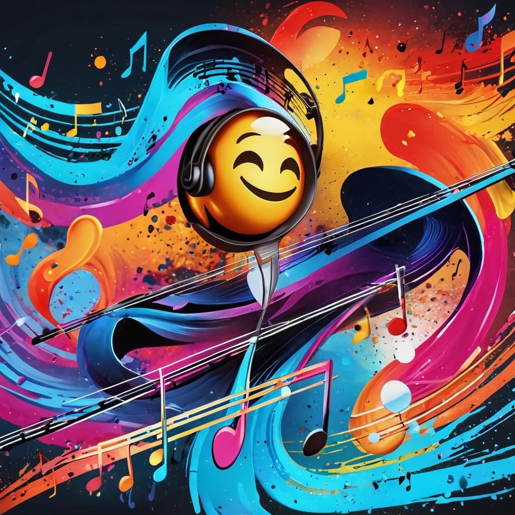 Graffiti Music Notes with Shimmering Reflections