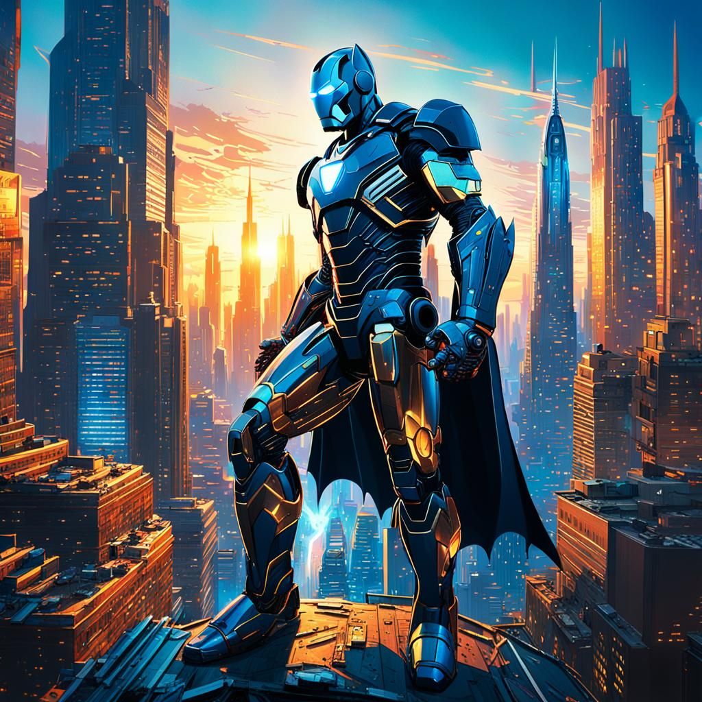 Iron Man vs Batman: Neon Metropolis Showdown