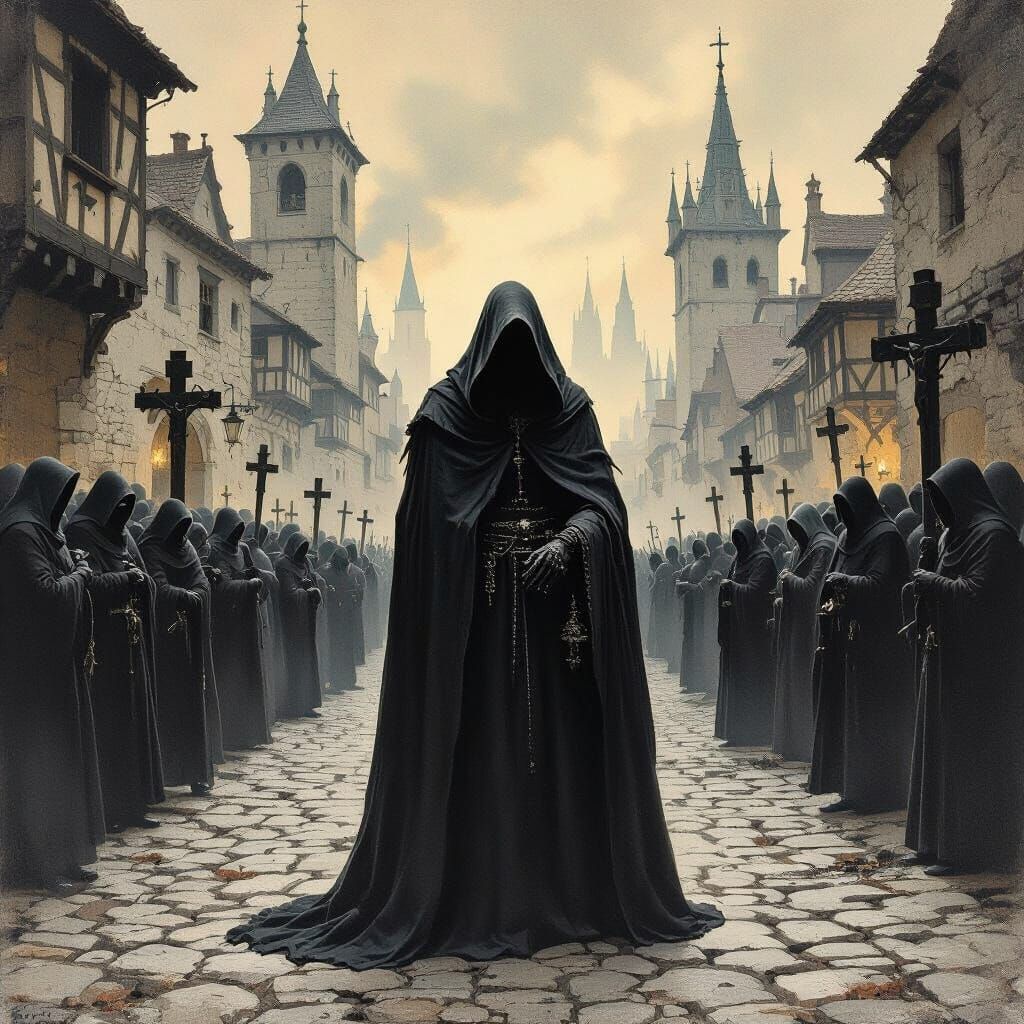 Black Death in Medieval Town as Dark Art