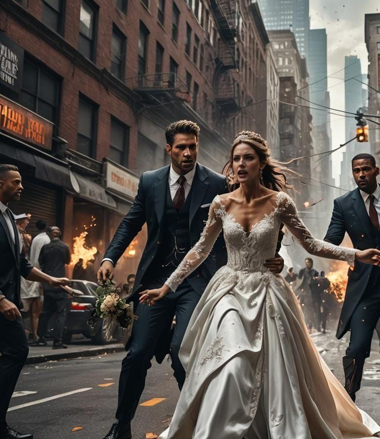 Man Attacks Bride in Manhattan: Detailed Matte Painting