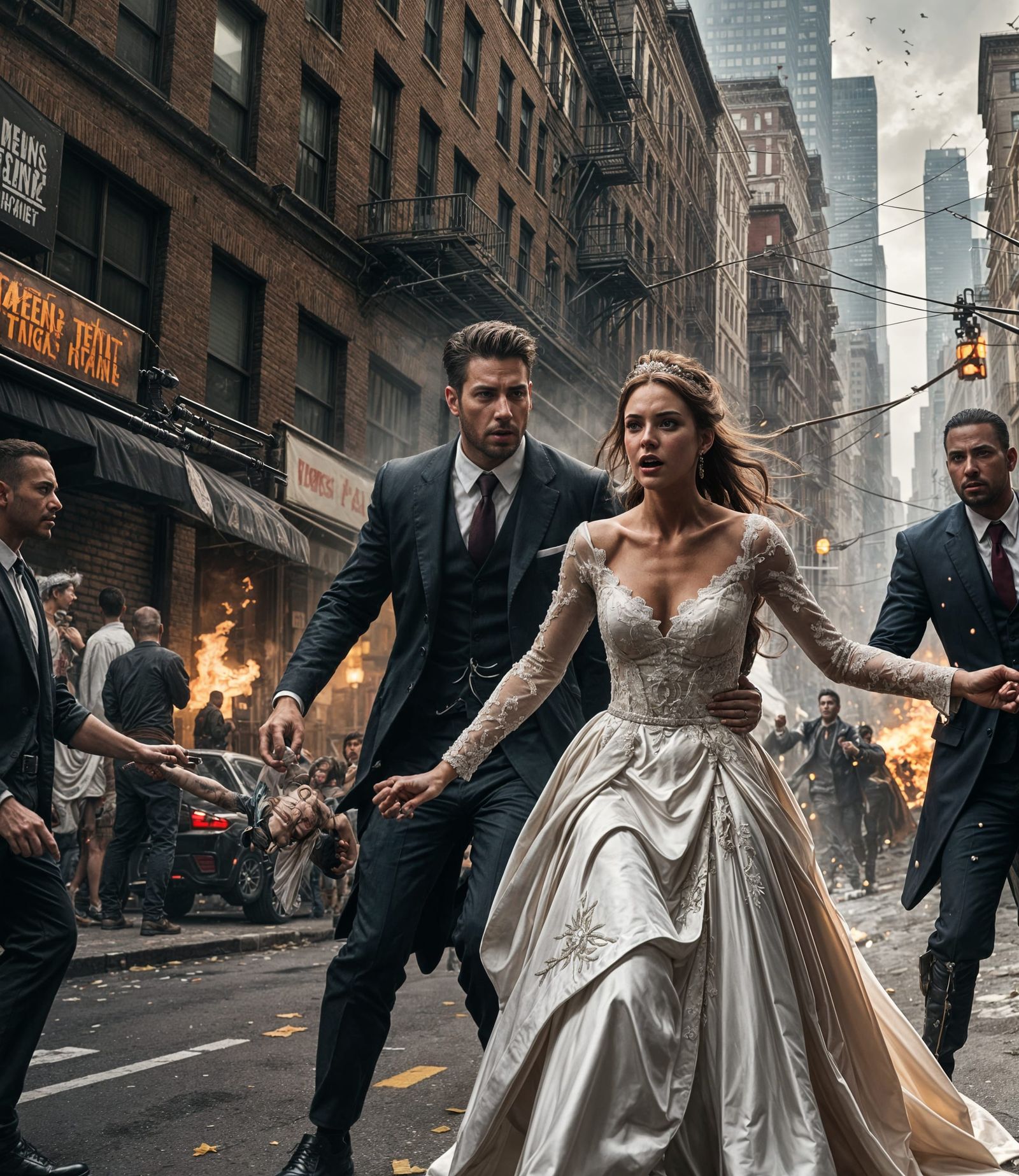 Man Attacks Bride: Detailed Matte Painting