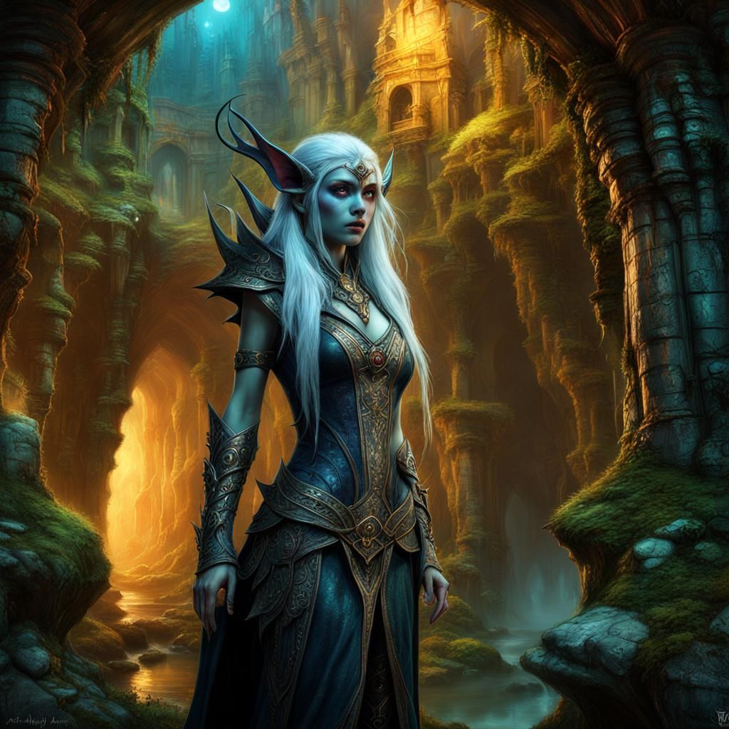 Drow Elf in an underground city