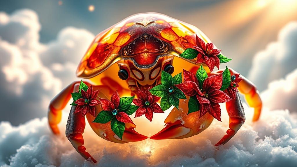 Surreal Christmas Hermit Crab in Photorealistic Digital Art