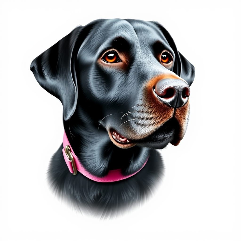 Black Labrador Retriever Portrait with Pink Collar