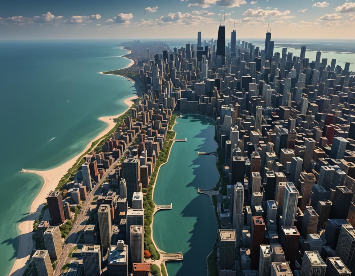 Chicago and Lake Michigan: Detailed Abstract Art