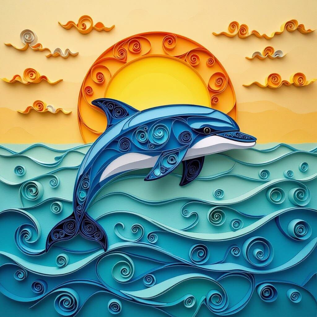 Dolphin in Ocean: Hyperrealistic Quilling Paper Art