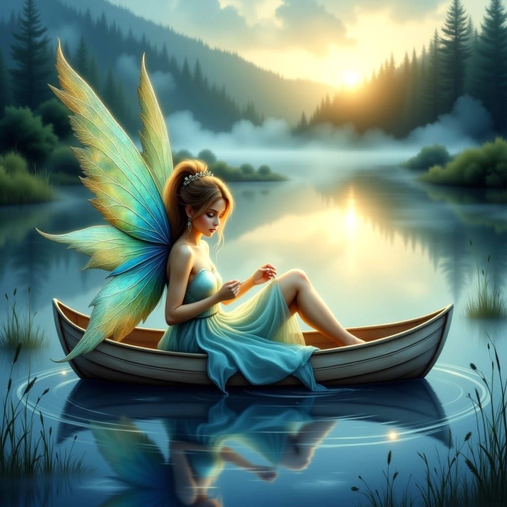 Ethereal Fairy Paddles on a Slate Blue Lake