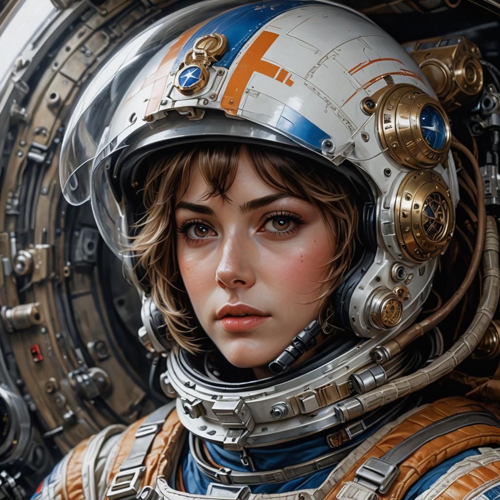 Beautiful Female Astronaut Portrait in Glamorous Pose