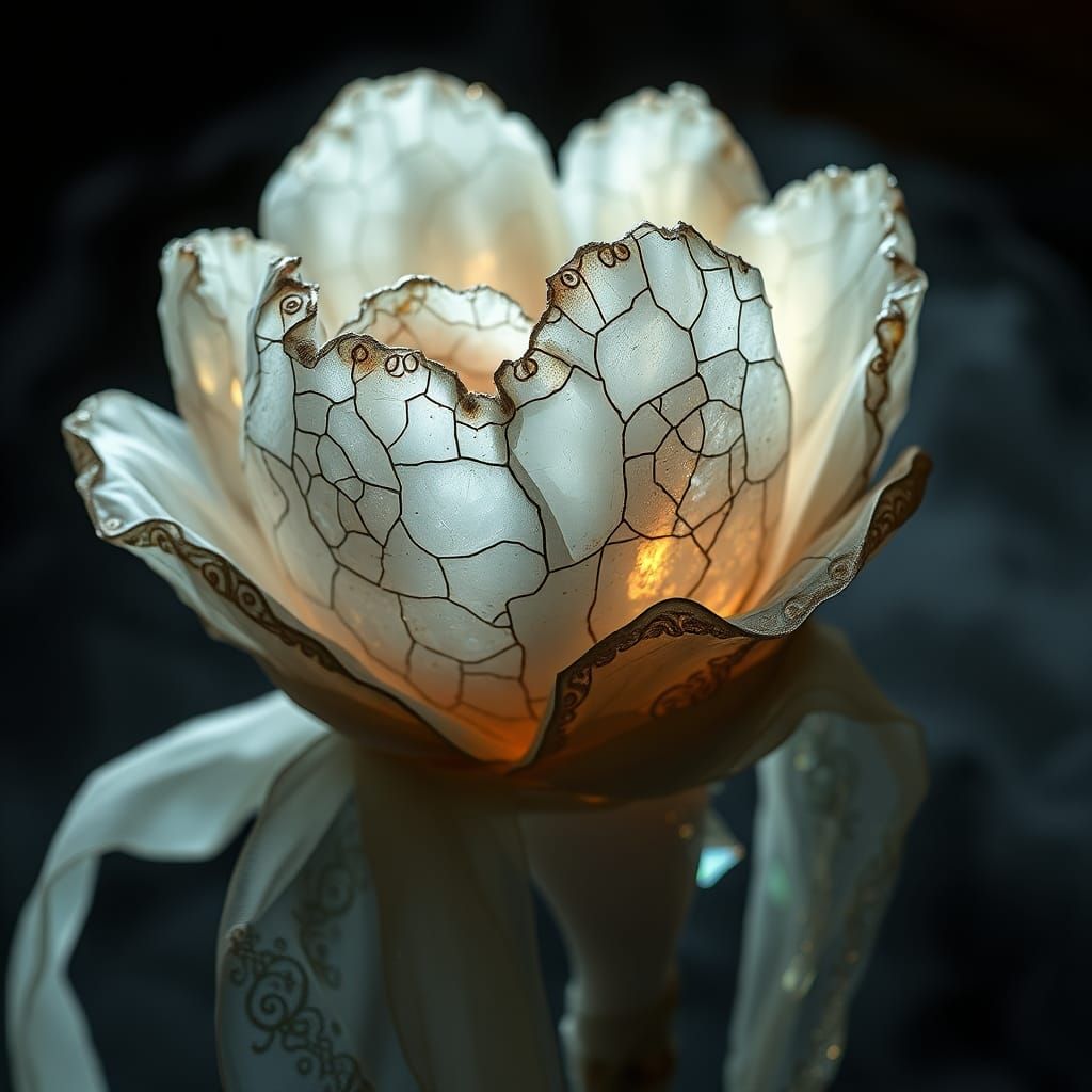 Mystical Moonstone Flower Sculpture in Fantasy Style