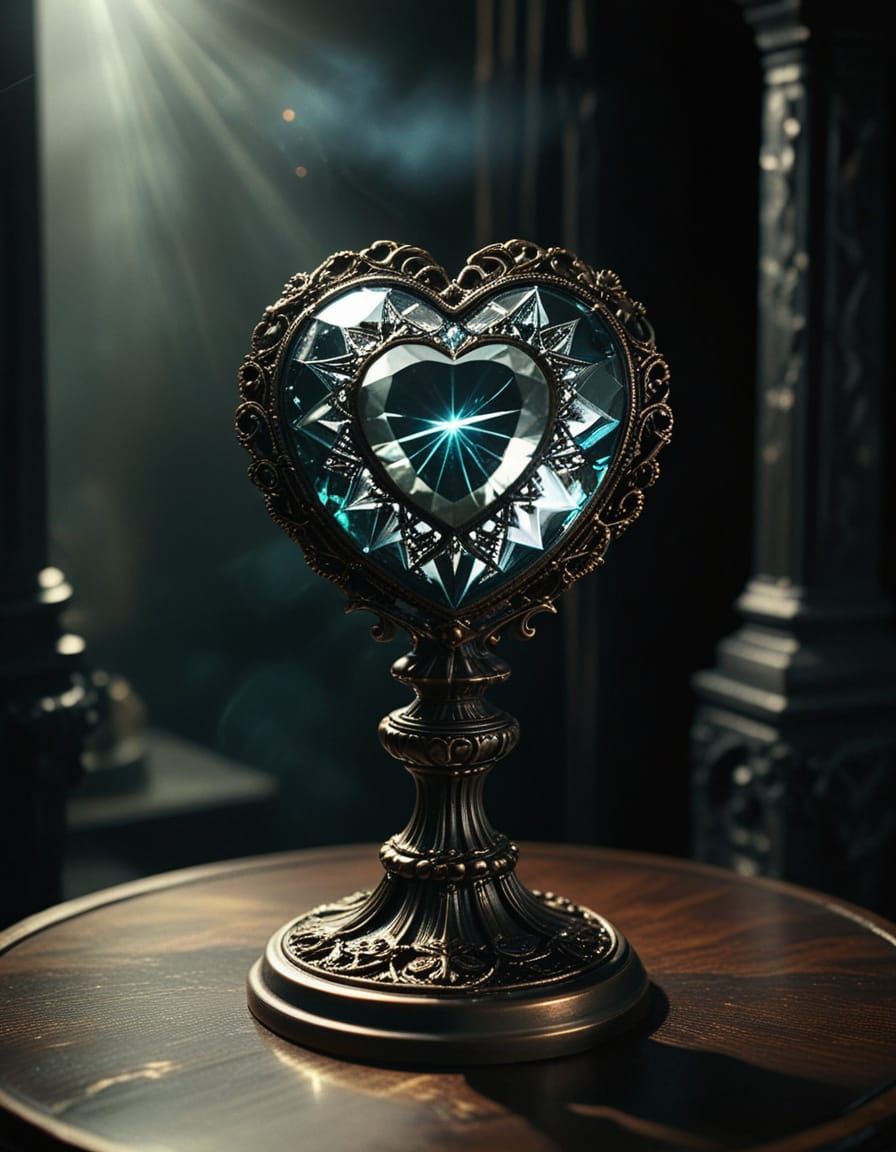 Gothic Brooch Masterpiece in a Bronze Pedestal, Cinematic Su...