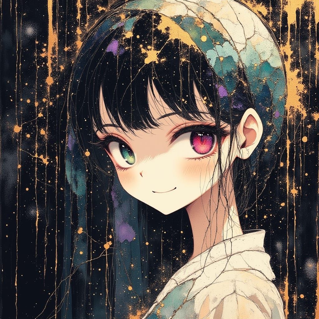 80s Anime Singer in Fractured Zentangle Style