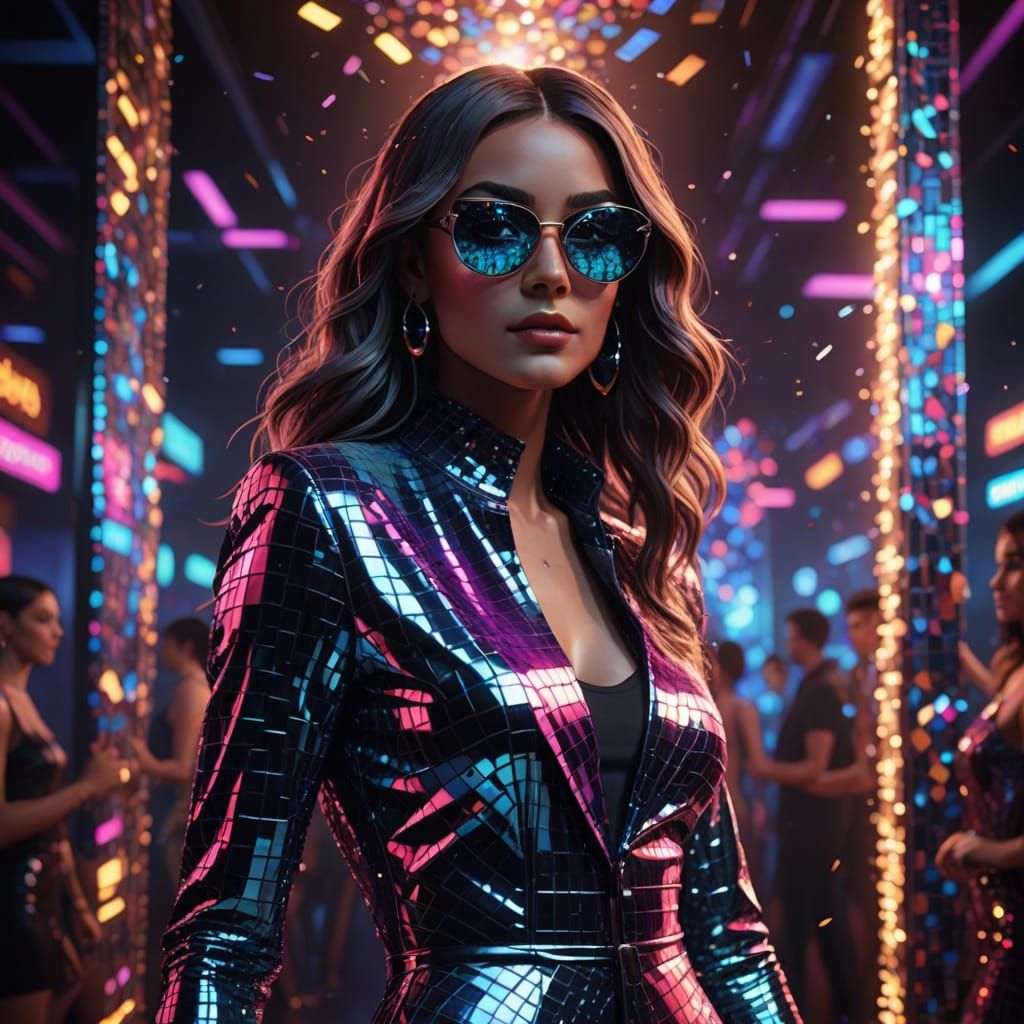 Glamorous Disco Goddess in a Vibrant Nightclub