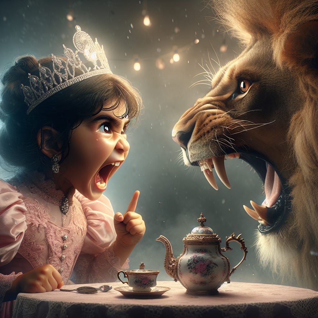 Fierce Princess Versus Lion at Tea Party