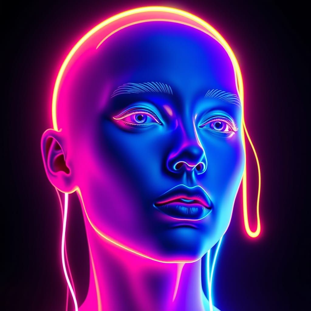 Neon Face Portrait in Vibrant Digital Art Style